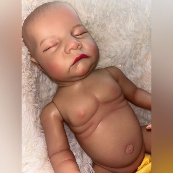 Reborn Lifelike Baby Boy Doll in Striped Yellow Onesie - Picture 8 of 10